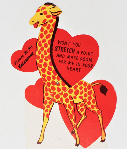 Greeting Card / Valentine, Movable, Giraffe, Large 9", Unused, Vintage