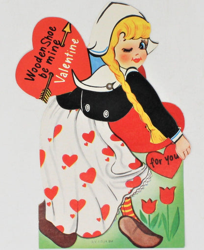 Greeting Card / Valentine, Movable, Dutch Girl, Large 7", Unused, Vintage