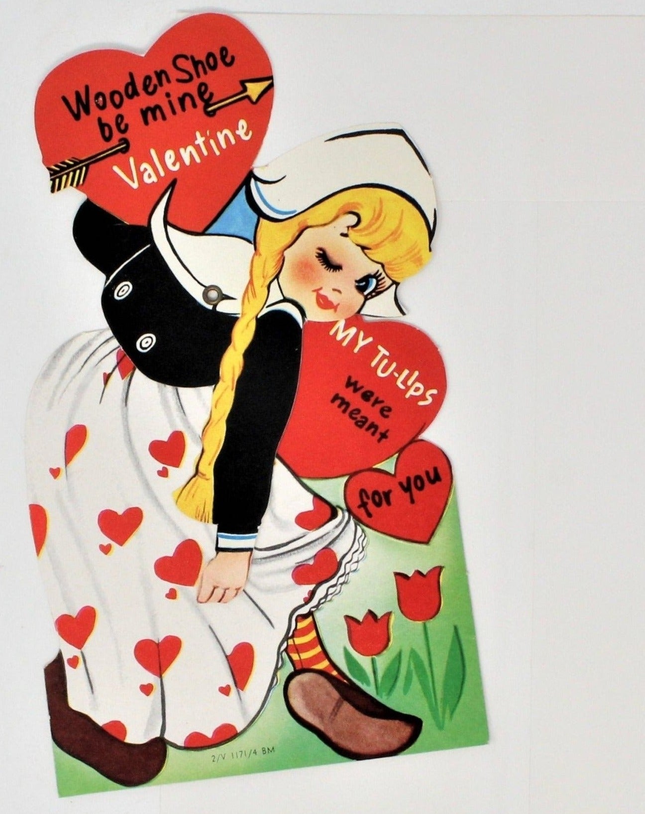 Greeting Card / Valentine, Movable, Dutch Girl, Large 7", Unused, Vintage
