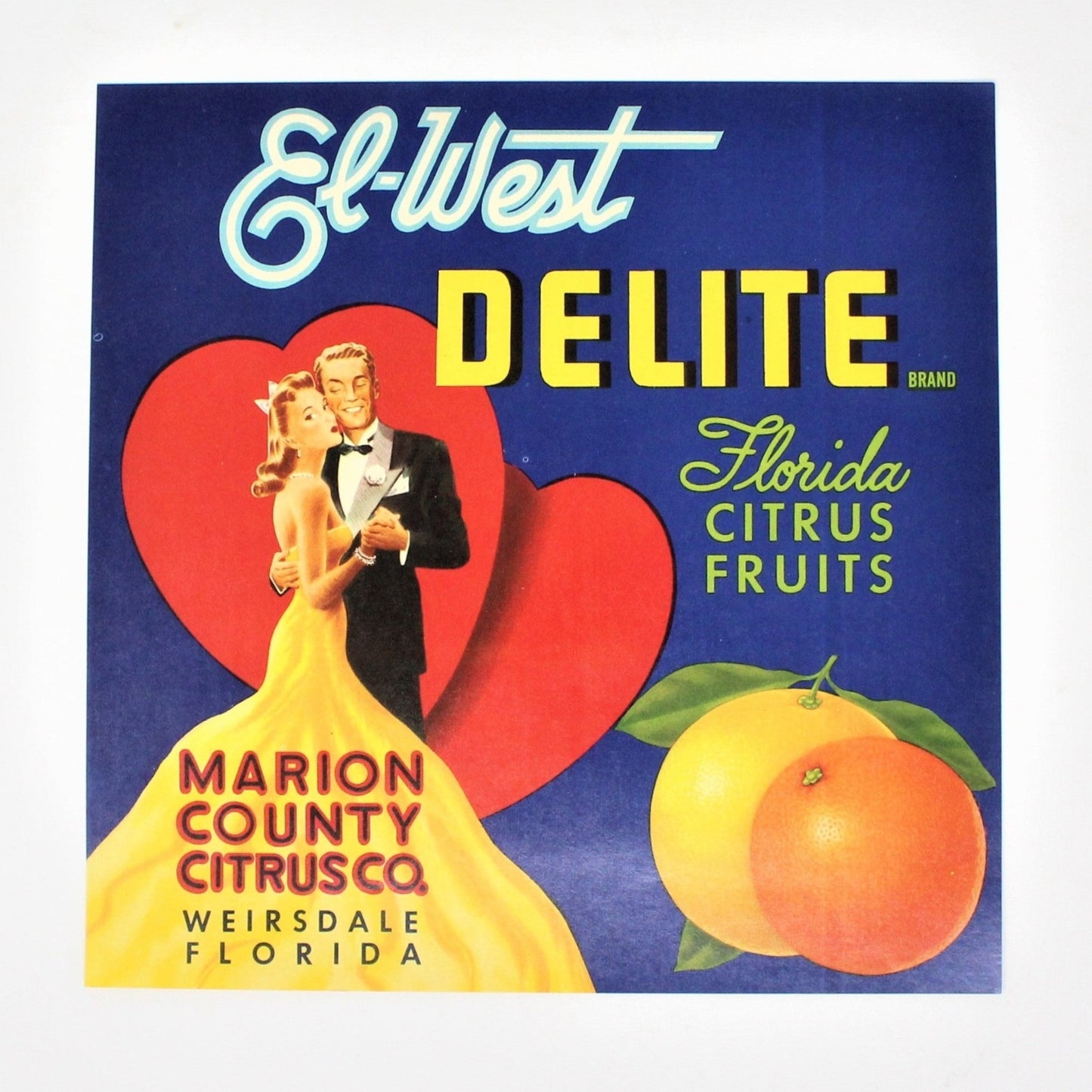 Crate Label, Delite El-West Florida Citrus, NOS, Vintage