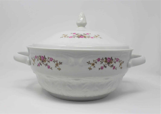 Soup Tureen with Lid, Wtoctawek Poland, Pink Flowers, Vintage