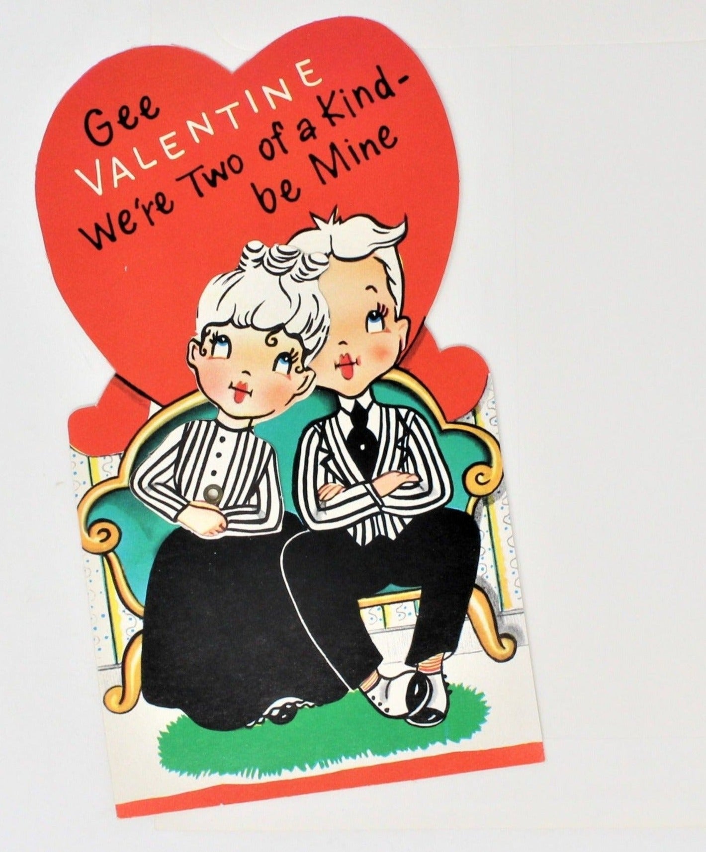 Greeting Card / Valentine, Movable, Victorian Couple, Large 7", Unused, Vintage