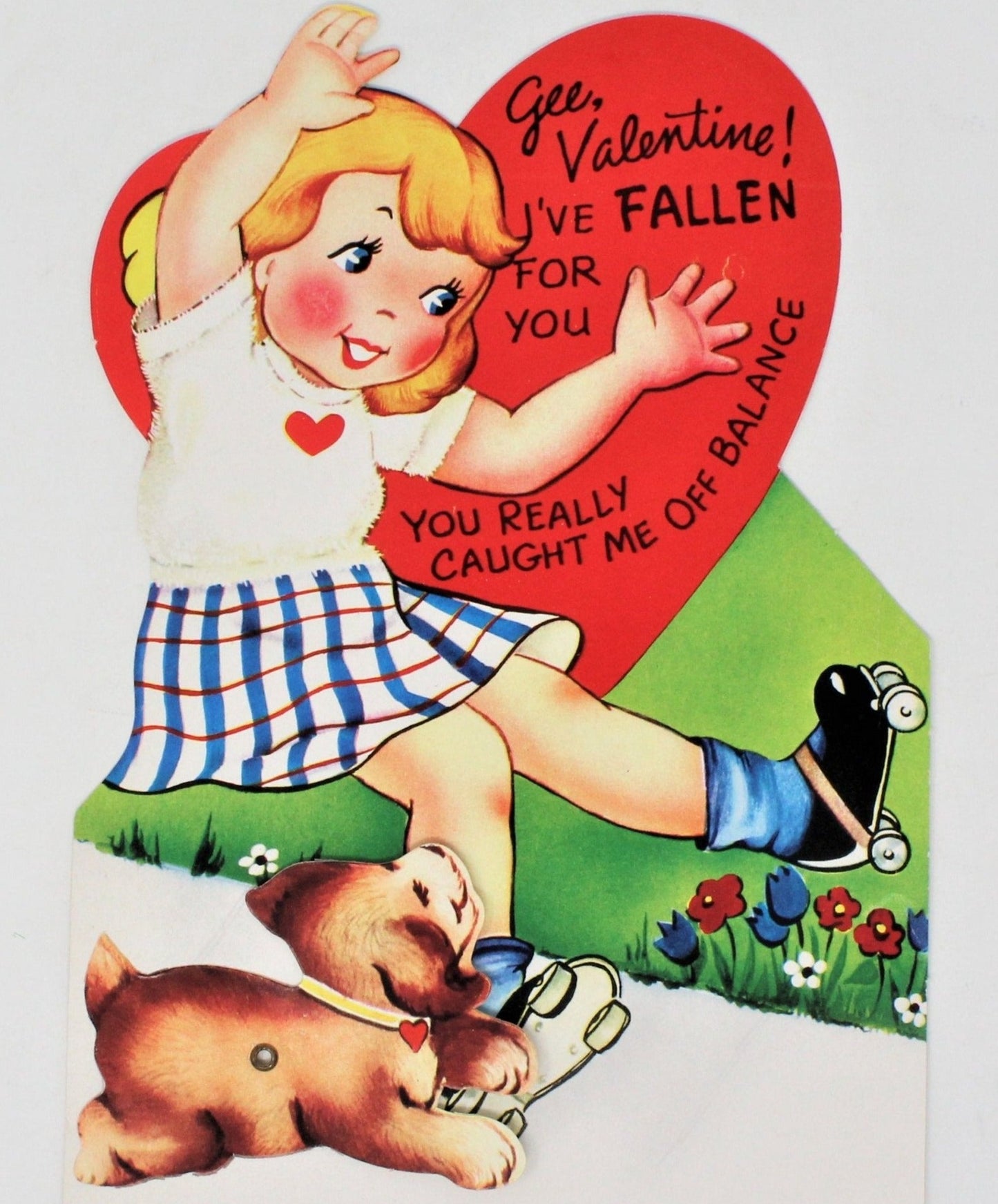 Greeting Card / Valentine, Movable, Roller Skater, Large 9", Unused, Vintage