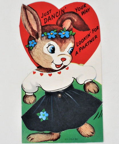 Greeting Card / Valentine, Movable, Bunny Rabbit, Large 7", Unused, Vintage