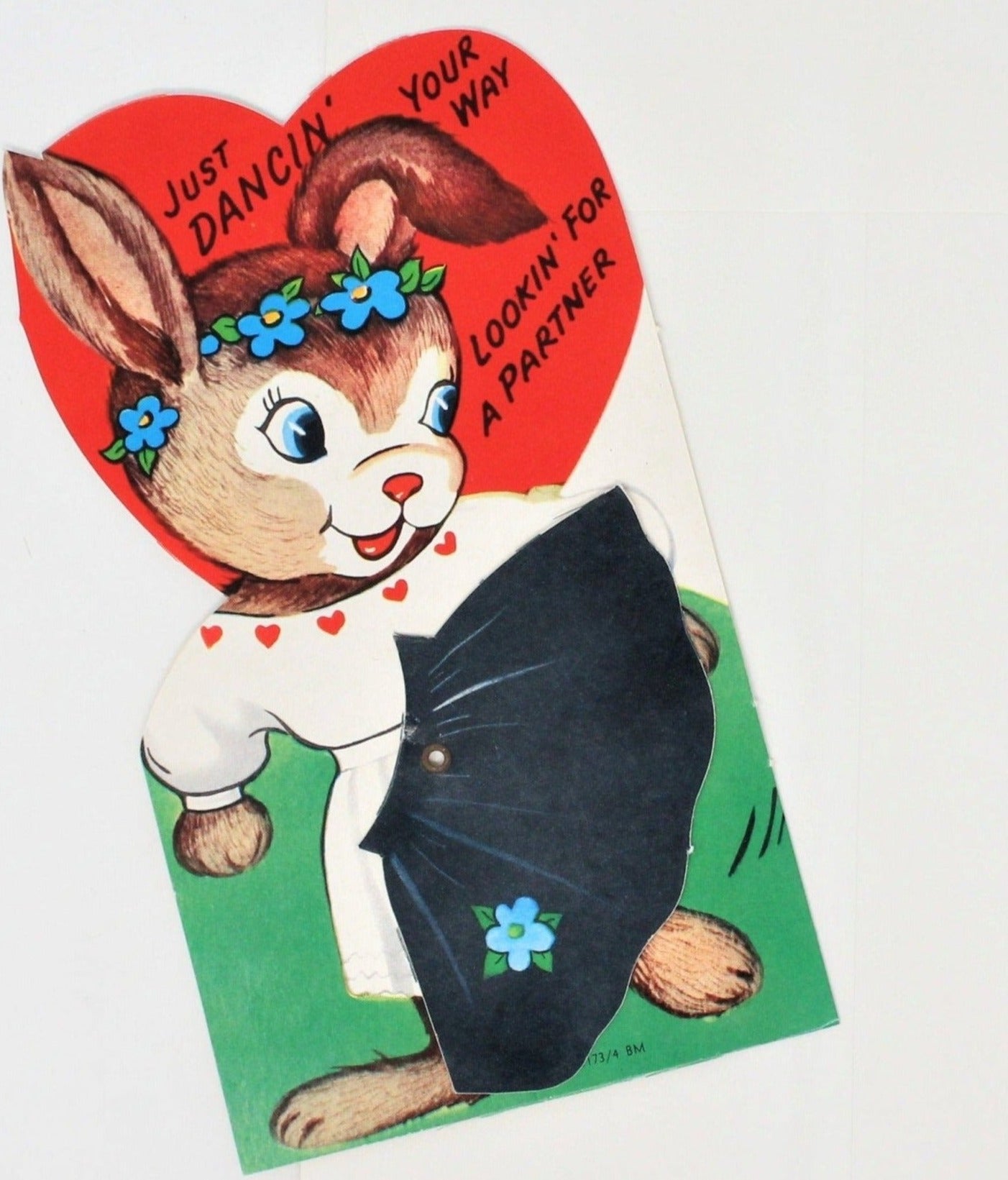 Greeting Card / Valentine, Movable, Bunny Rabbit, Large 7", Unused, Vintage