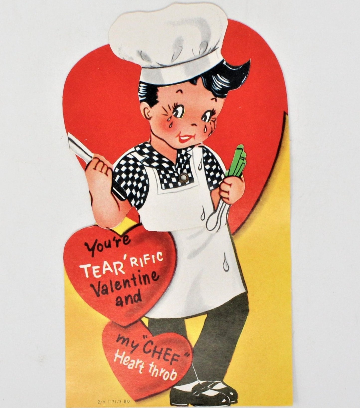 Greeting Card / Valentine, Movable, Chef, Large 7", Unused, Vintage
