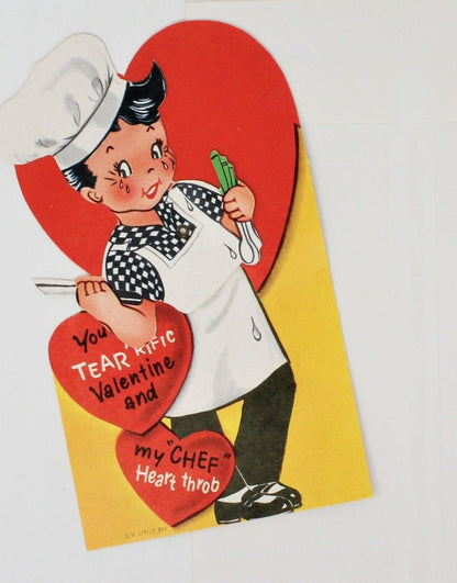Greeting Card / Valentine, Movable, Chef, Large 7", Unused, Vintage
