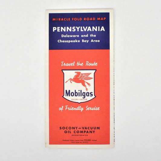 Road Map, Mobilgas Pegasus Flying Horse, Rand McNally, Pennsylvania, Vintage 1952