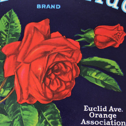 Crate Label, Upland Pride, Red Rose, Orange Assoc., CA, NOS, Vintage, 1940