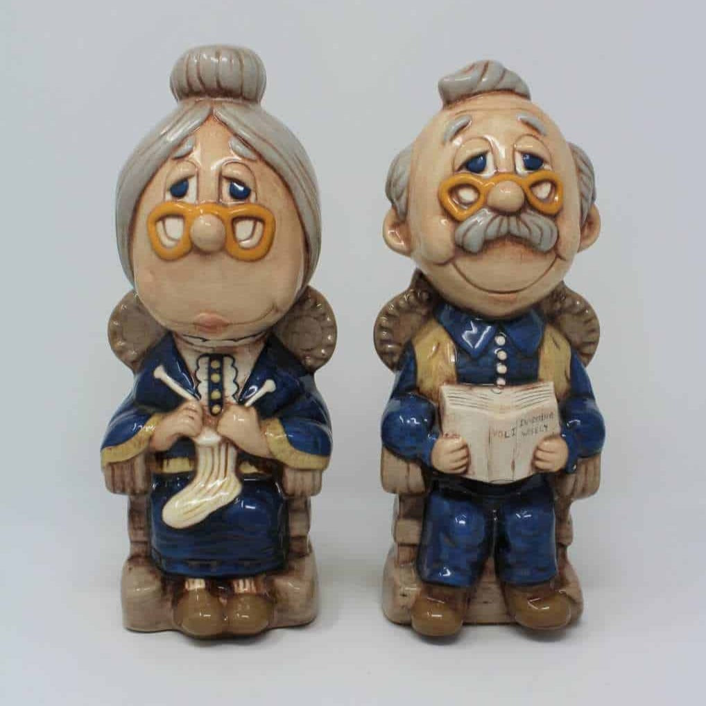 Bookends, Grandma and Grandpa (Old Man / Old Woman), Vintage Ceramic