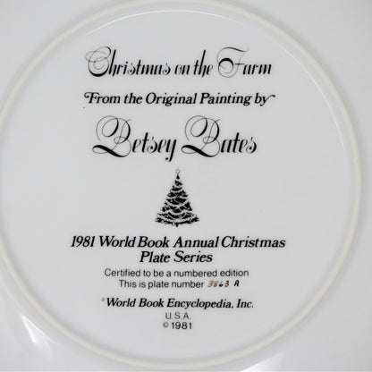 Decorative Plate, Betsey Bates, Christmas on the Farm, Vintage 1981