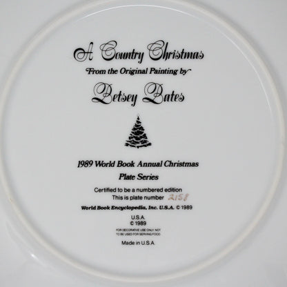 Decorative Plate, Betsey Bates, A Country Christmas, Annual Plate, Vintage 1989