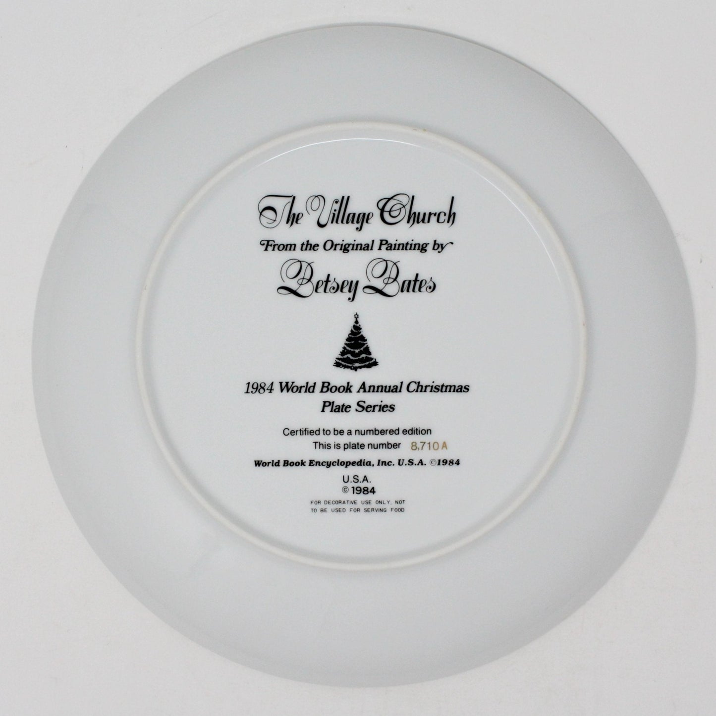 Decorative Plate, Betsey Bates, Christmas The Village Church, Annual Plate, Vintage 1984