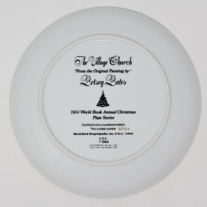 Decorative Plate, Betsey Bates, Christmas The Village Church, Annual Plate, Vintage 1984
