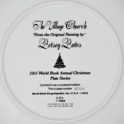 Decorative Plate, Betsey Bates, Christmas The Village Church, Annual Plate, Vintage 1984