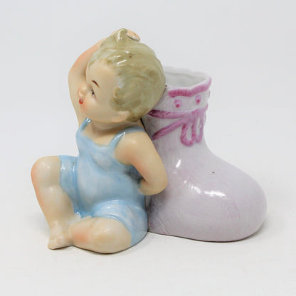 Planter / Baby Nursery, Napco Hand Painted Baby Bootee, Porcelain, Vintage
