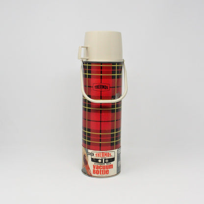 Thermos, King-Seeley, Red & Black Buffalo Plaid, Carrying Handle, Quart, Vintage 1964