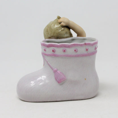 Planter / Baby Nursery, Napco Hand Painted Baby Bootee, Porcelain, Vintage