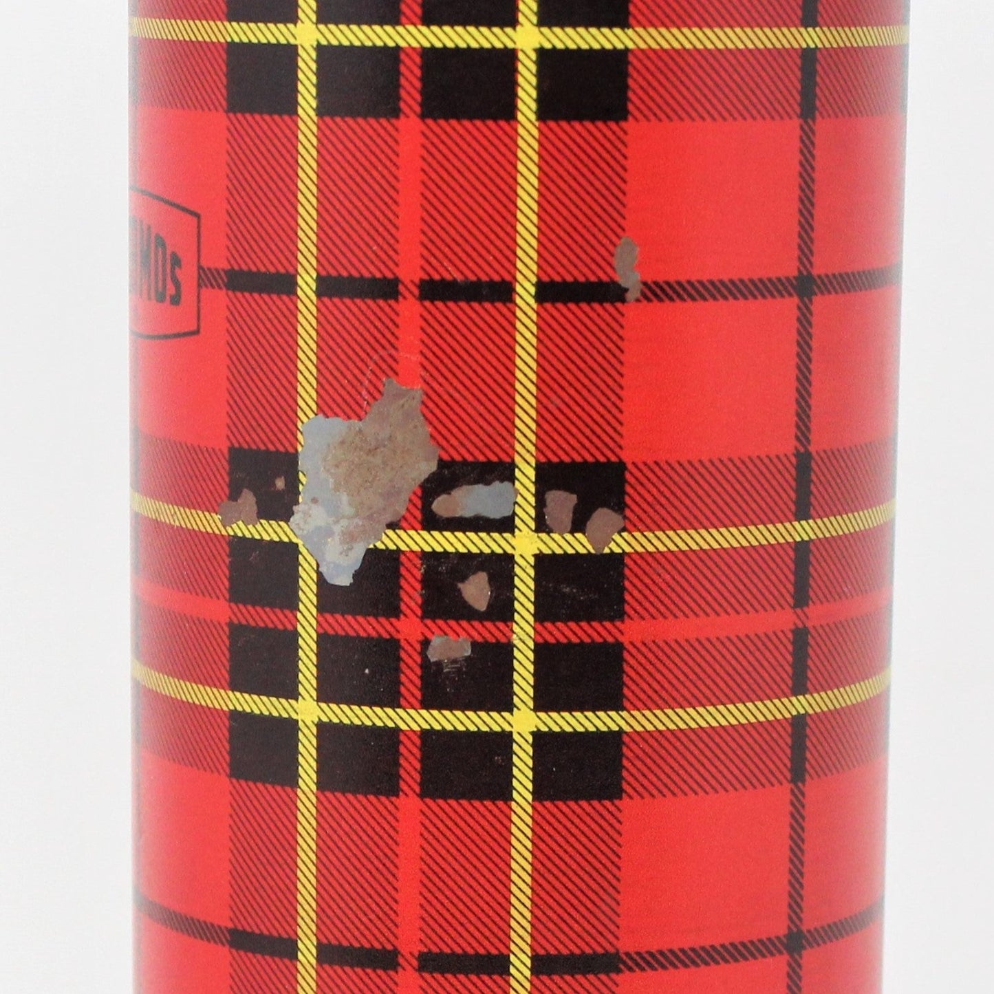 Thermos, King-Seeley, Red & Black Buffalo Plaid, Carrying Handle, Quart, Vintage 1964