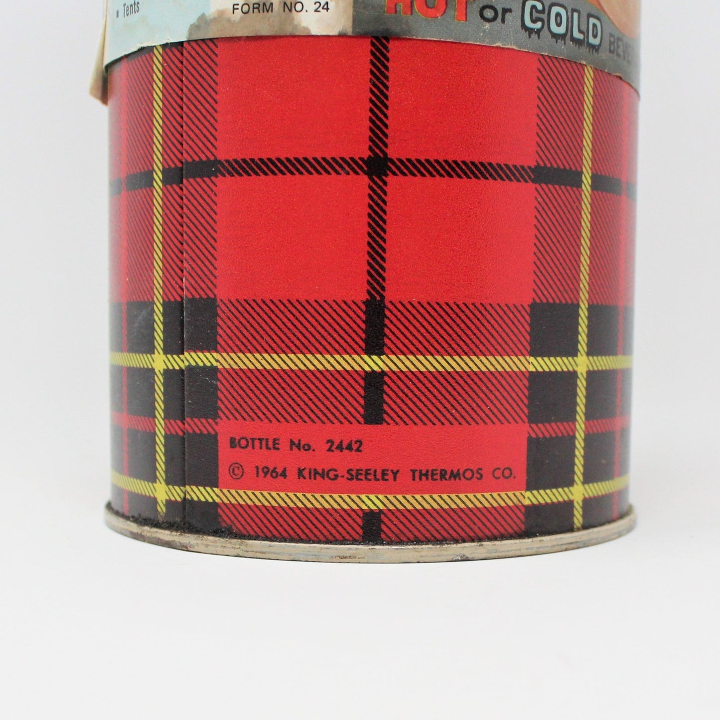 Thermos, King-Seeley, Red & Black Buffalo Plaid, Carrying Handle, Quart, Vintage 1964