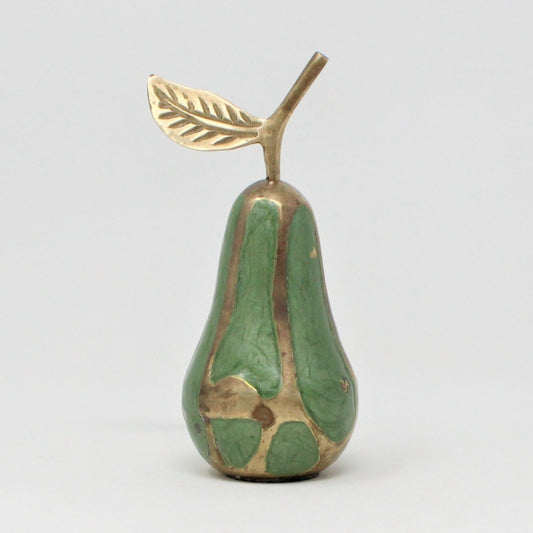 Paperweight, Pear, Brass Enamel Cloisonné, Vintage