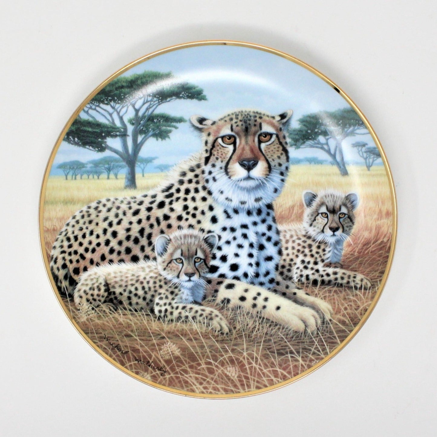 Decorative Plate, Franklin Mint, Cheetah & Cubs, Matherly, 2002