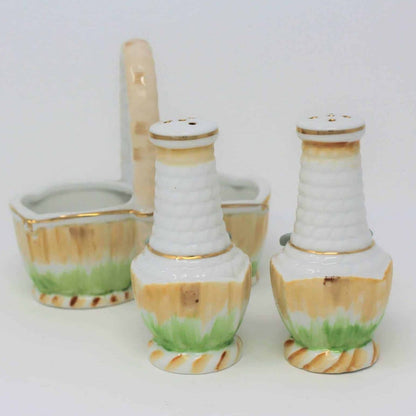 Salt and Pepper Shakers, Basket with Pink Roses, Porcelain Japan