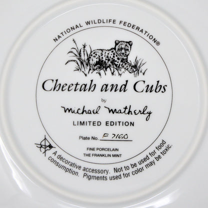 Decorative Plate, Franklin Mint, Cheetah & Cubs, Matherly, 2002