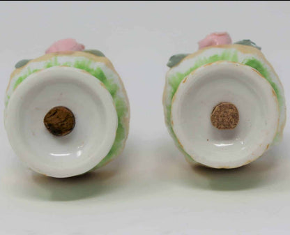 Salt and Pepper Shakers, Basket with Pink Roses, Porcelain Japan