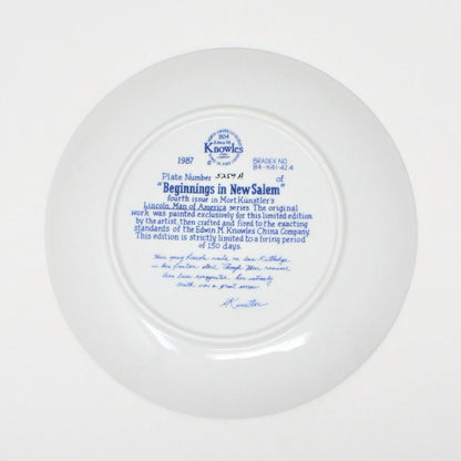 Decorative Plate, Knowles, Lincoln, Beginnings in New Salem, Kunstler, Vintage