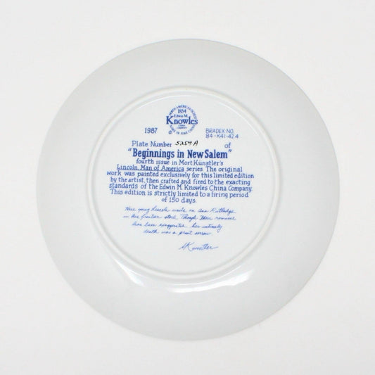 Decorative Plate, Knowles, Lincoln Man of America, Beginnings in New Salem, Porcelain, USA, Vintage 1987