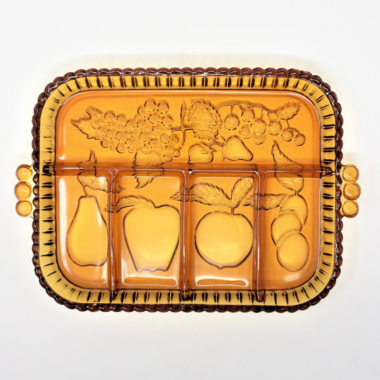 Divided Relish Tray, Indiana Glass, Fruits Amber, Vintage