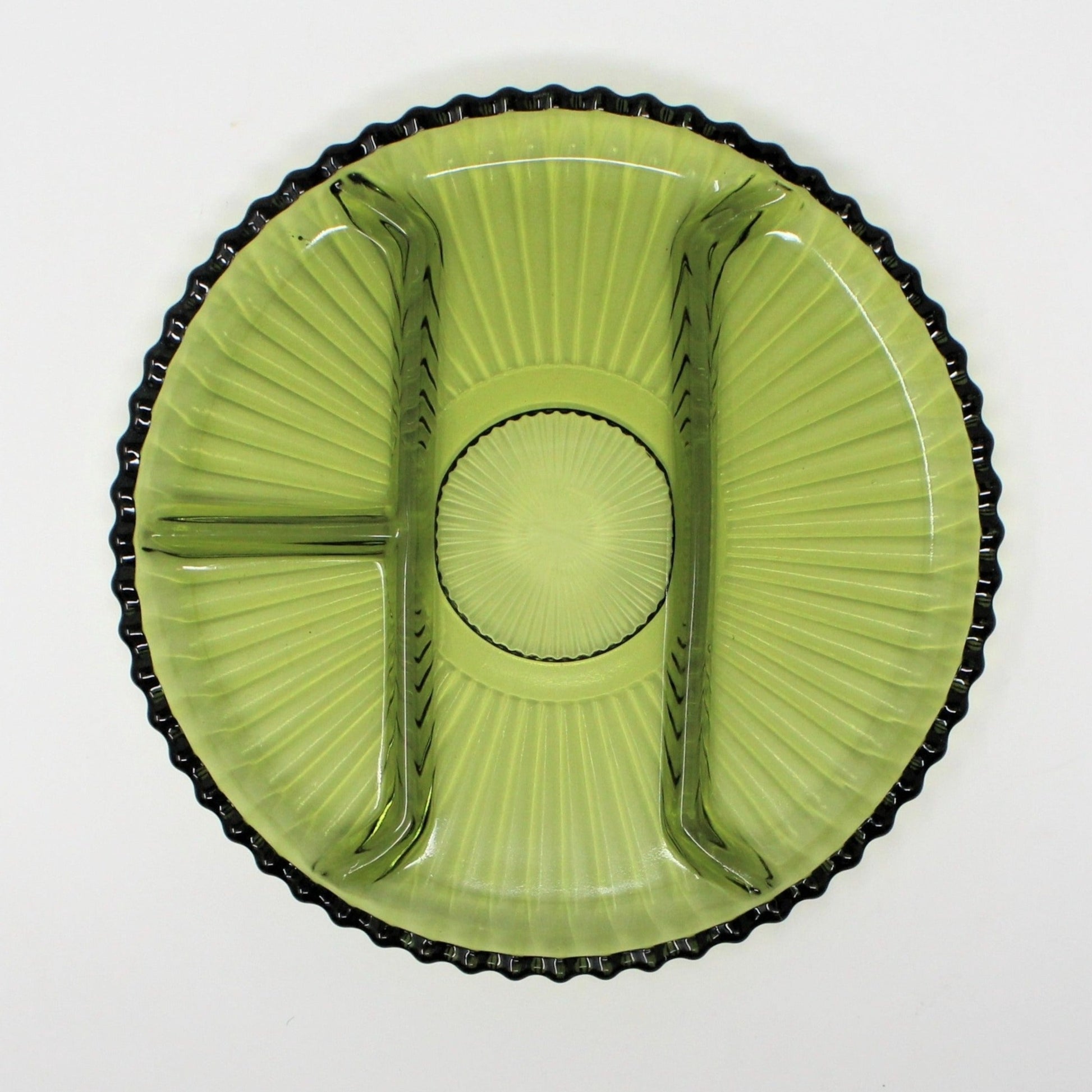 Vintage Indiana Glass Green Divided Serving Dish, 4 Sections