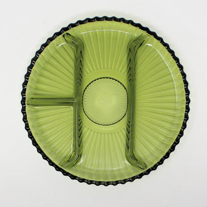 Vintage Indiana Glass Green Divided Serving Dish, 4 Sections
