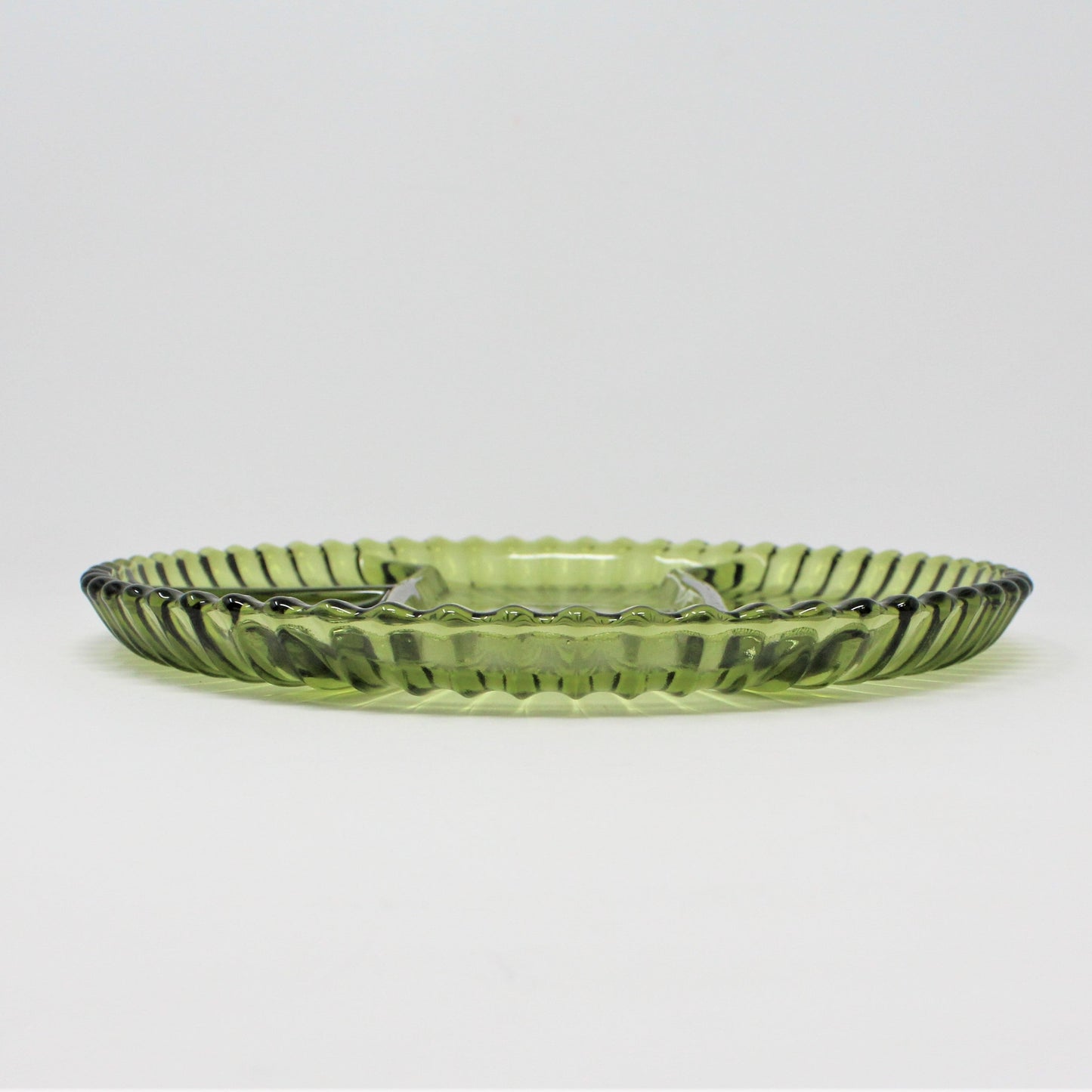 Divided Serving Plate, Indiana Glass, Avocado Green Line 260, Vintage