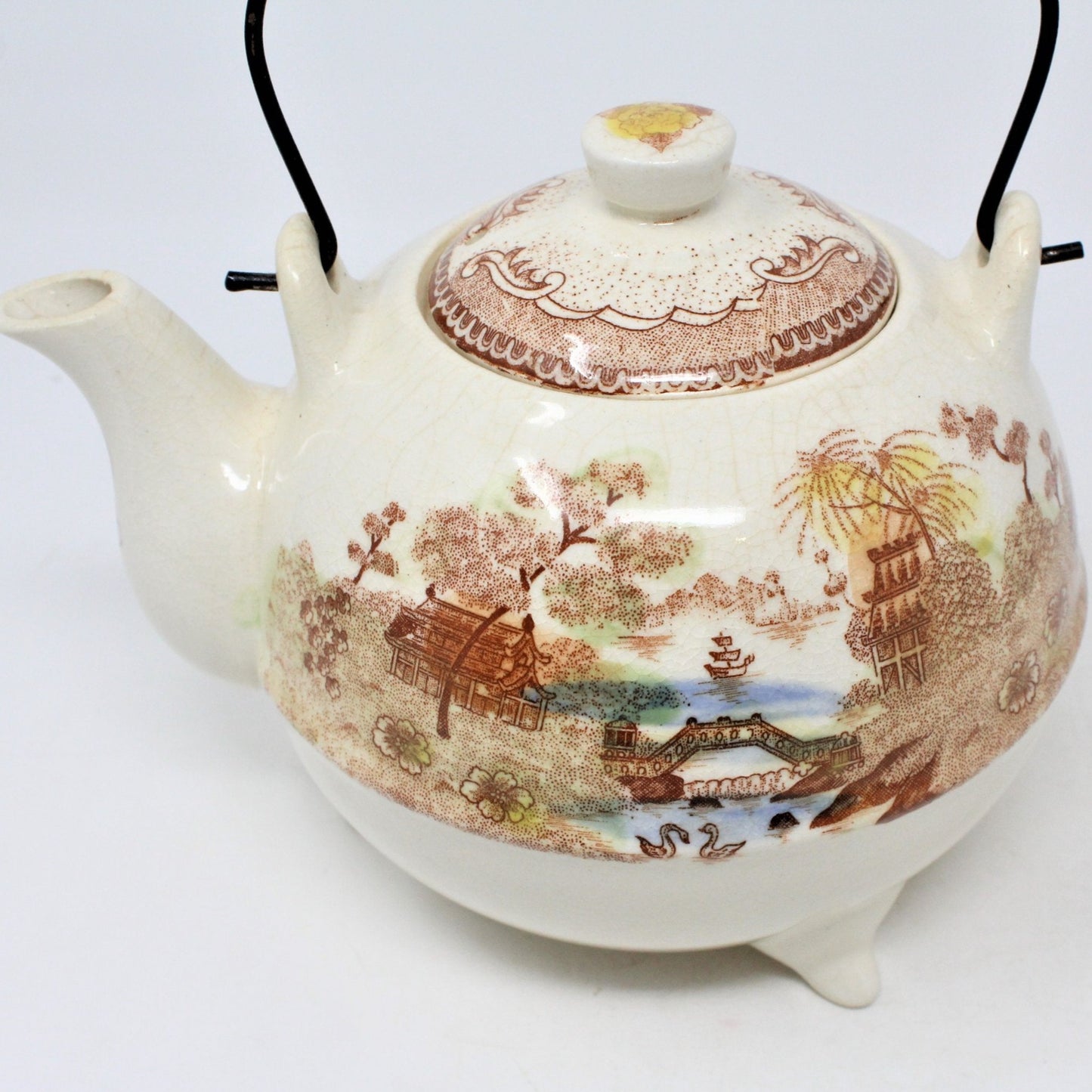 Teapot, Brown & Richie, Oriental Gardens, Brown Transferware, Vintage