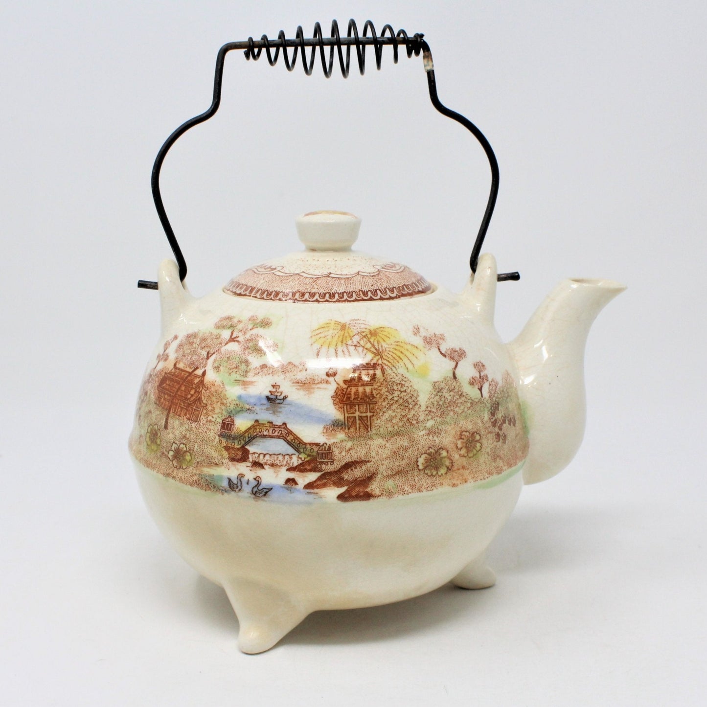 Teapot, Brown & Richie, Oriental Gardens, Brown Transferware, Vintage