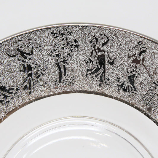 Bread & Butter Plates, Glass with Silver Overlay Greek/Roman Motif, Vintage, Set of 5, RARE, SOLD