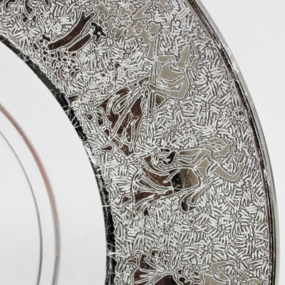 Bread & Butter Plates, Glass with Silver Overlay Greek/Roman Motif, Vintage, Set of 5, RARE