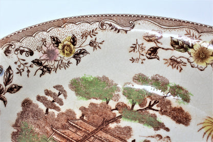 Serving Bowl, Brown & Richie, Oriental Gardens, Brown Transferware, Vintage