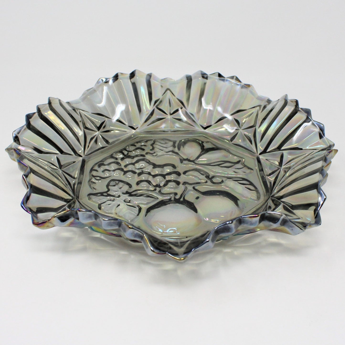 Bowl, Shallow Bowl / Dish, Federal Glass, Revival Carnival Smoked Iridescent Glass, Pioneer Bowl, Vintage, 1970's