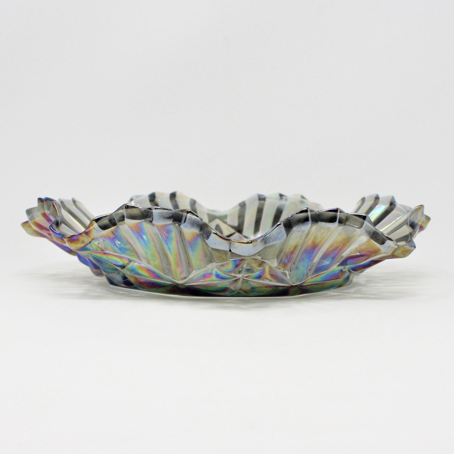 Bowl, Shallow Bowl / Dish, Federal Glass, Revival Carnival Smoked Iridescent Glass, Pioneer Bowl, Vintage, 1970's