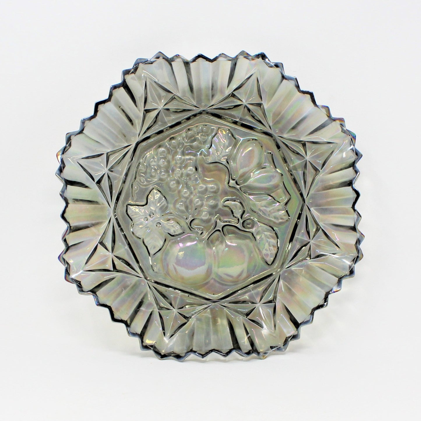 Bowl, Shallow Bowl / Dish, Federal Glass, Revival Carnival Smoked Iridescent Glass, Pioneer Bowl, Vintage, 1970's