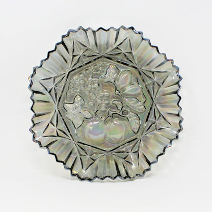 Bowl, Shallow Bowl / Dish, Federal Glass, Revival Carnival Smoked Iridescent Glass, Pioneer Bowl, Vintage, 1970's