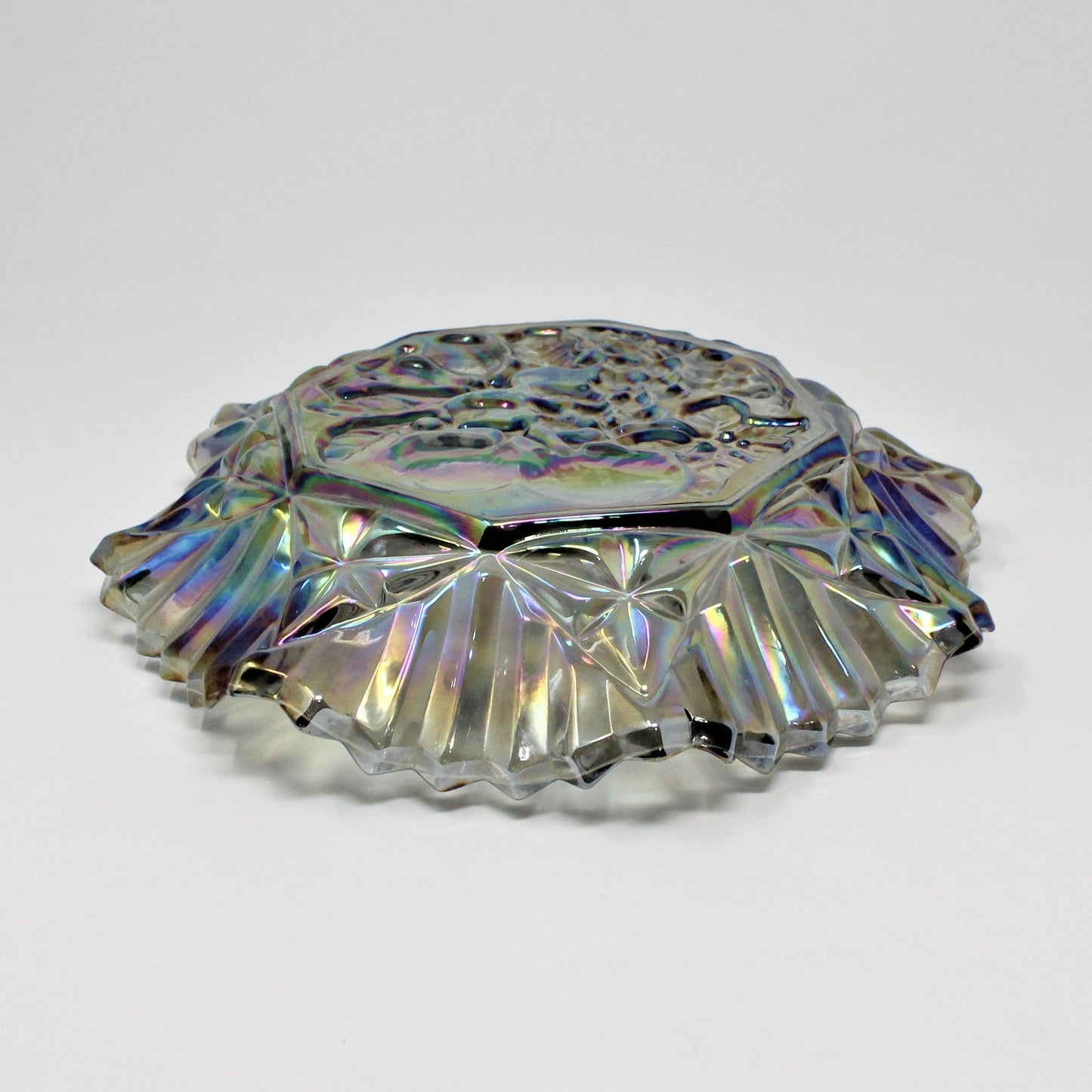 Bowl, Shallow Bowl / Dish, Federal Glass, Revival Carnival Smoked Iridescent Glass, Pioneer Bowl, Vintage, 1970's