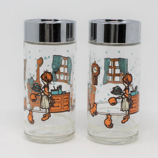 Salt and Pepper Shakers, American Greetings, Holly Hobbie, Glass, Vintage