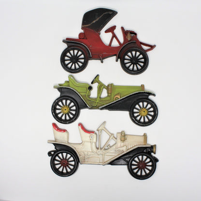 Art, Midwest, Antique Cars, Cast Metal Plaques Wall Decor, Set of 3, Vintage