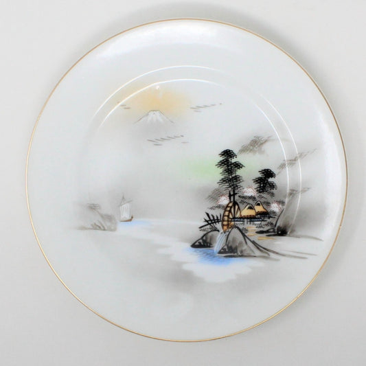 Bread & Butter Plates, Kutani, Japanese Waterwheel /Mt Fuji, Hand Painted , Set of 6, Vintage