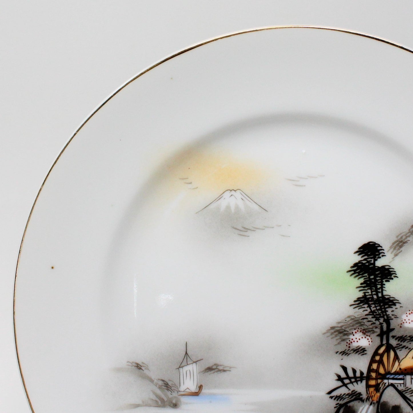 Bread & Butter Plates, Kutani, Japanese Waterwheel /Mt Fuji, Hand Painted , Set of 6, Vintage