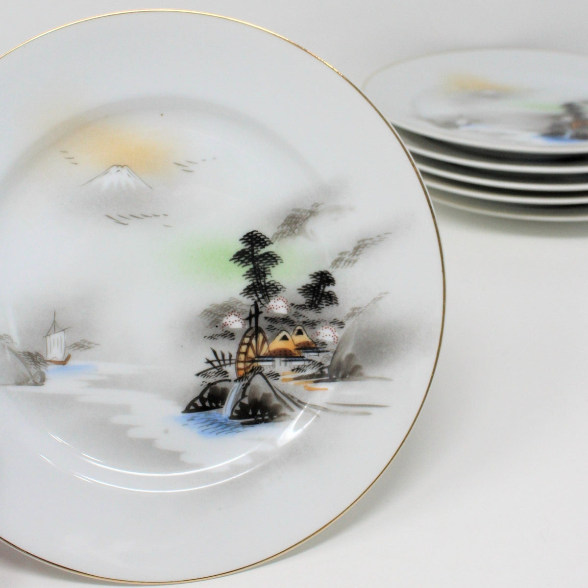 Bread & Butter Plates, Kutani, Japanese Waterwheel /Mt Fuji, Hand 